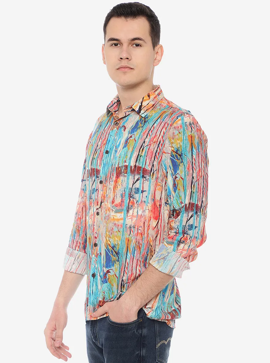 Multicolor Printed Slim Fit Semi Casual Shirt | JadeBlue