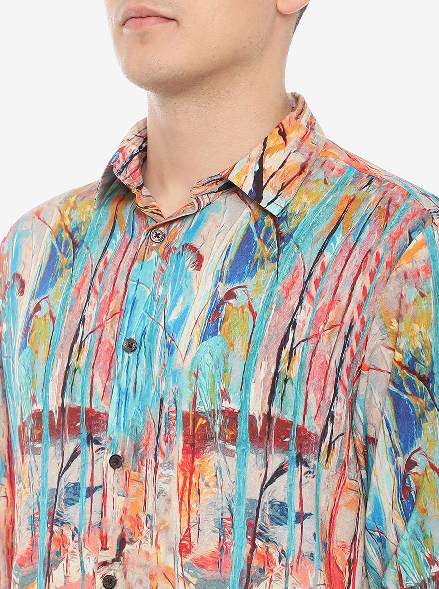 Multicolor Printed Slim Fit Semi Casual Shirt | JadeBlue