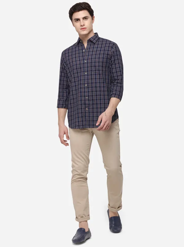 Navy Blue Regular Fit Checked Casual Shirt | Greenfibre