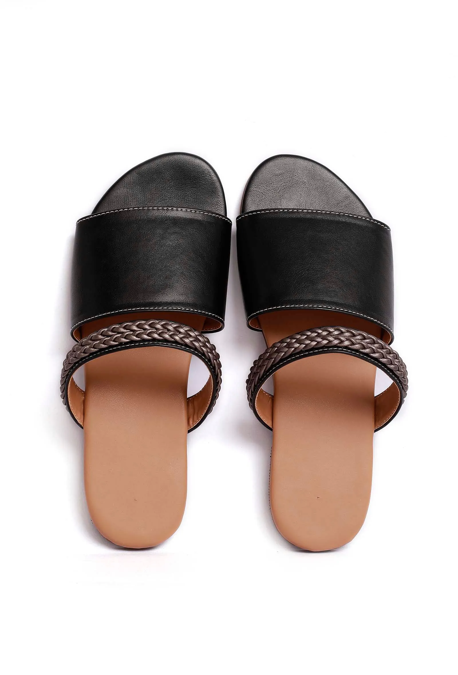 Onyx Black Braided Cruelty Free Leather Sliders