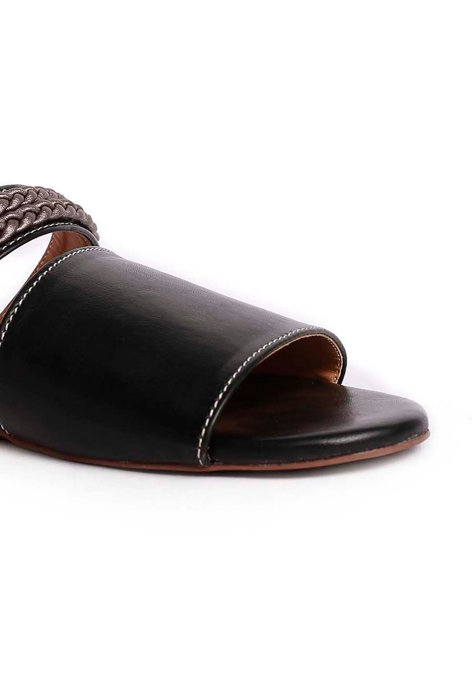 Onyx Black Braided Cruelty Free Leather Sliders