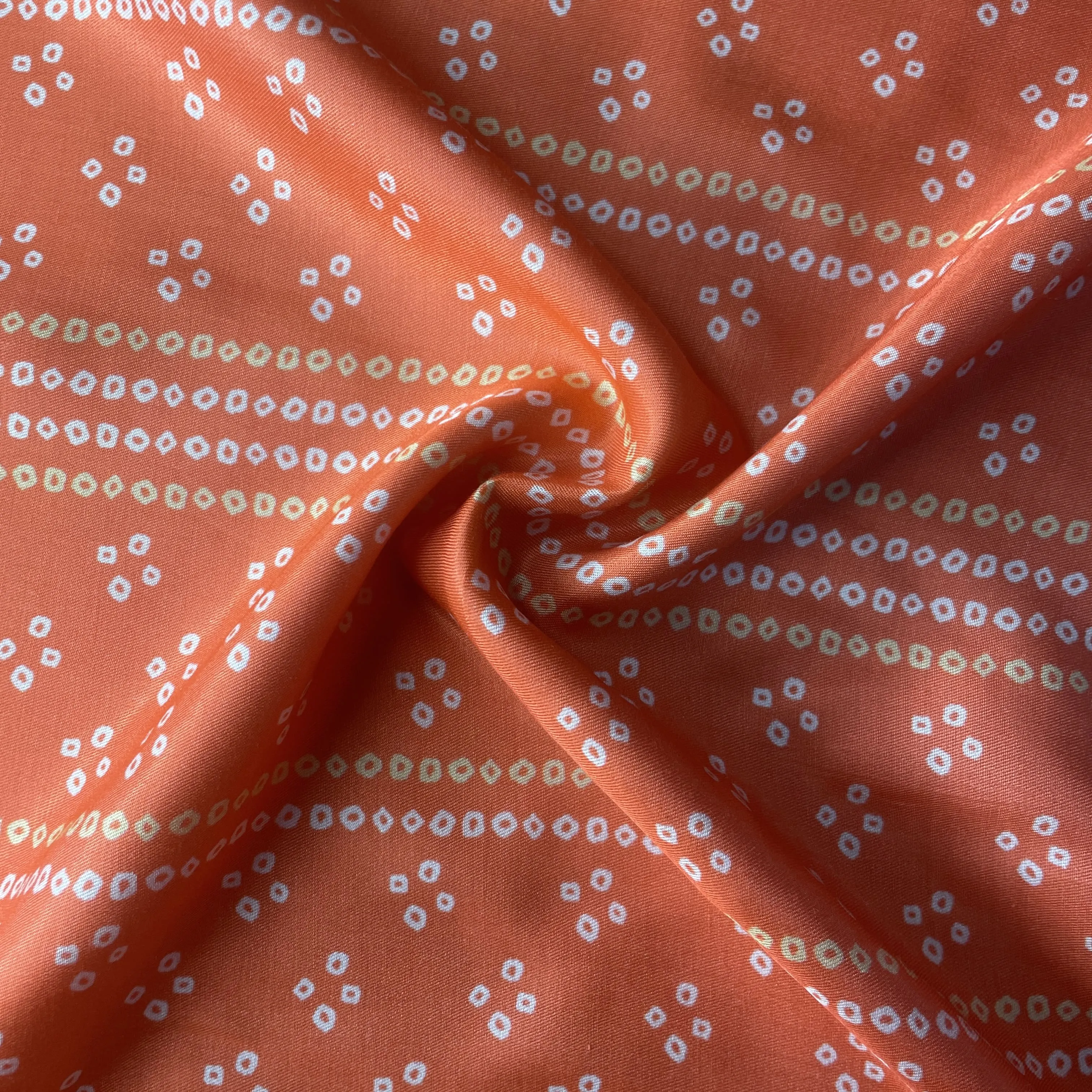 Orange Bandhani Print Gaji Silk Fabric 17530