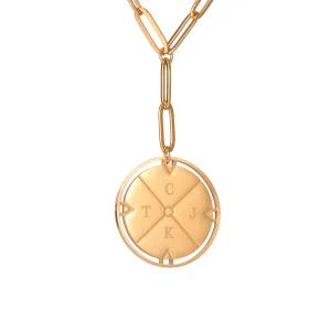 Personalized Compass Medallion Necklace with Initials