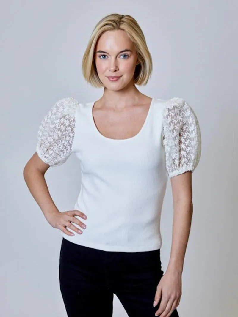 Petal Puffed Short Sleeve Sweater Top