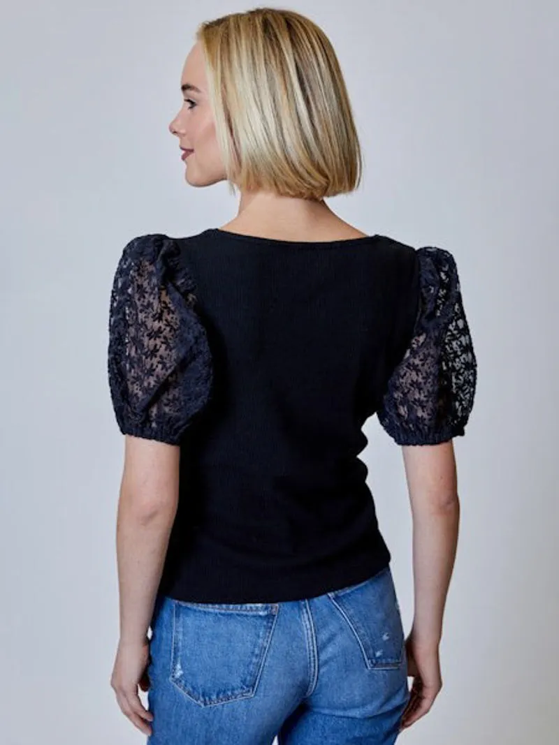 Petal Puffed Short Sleeve Sweater Top