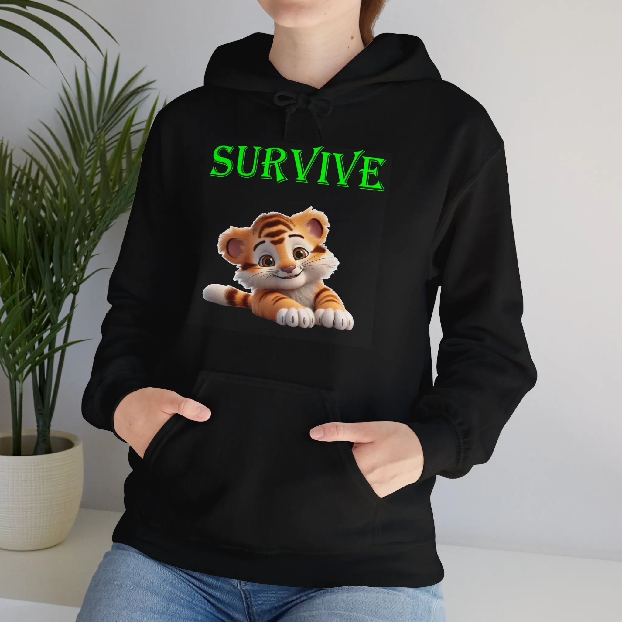 Princess Grace  Survive Tiger Unisex Heavy Blend Hoodie  Cute Animal Design for Nature Lovers