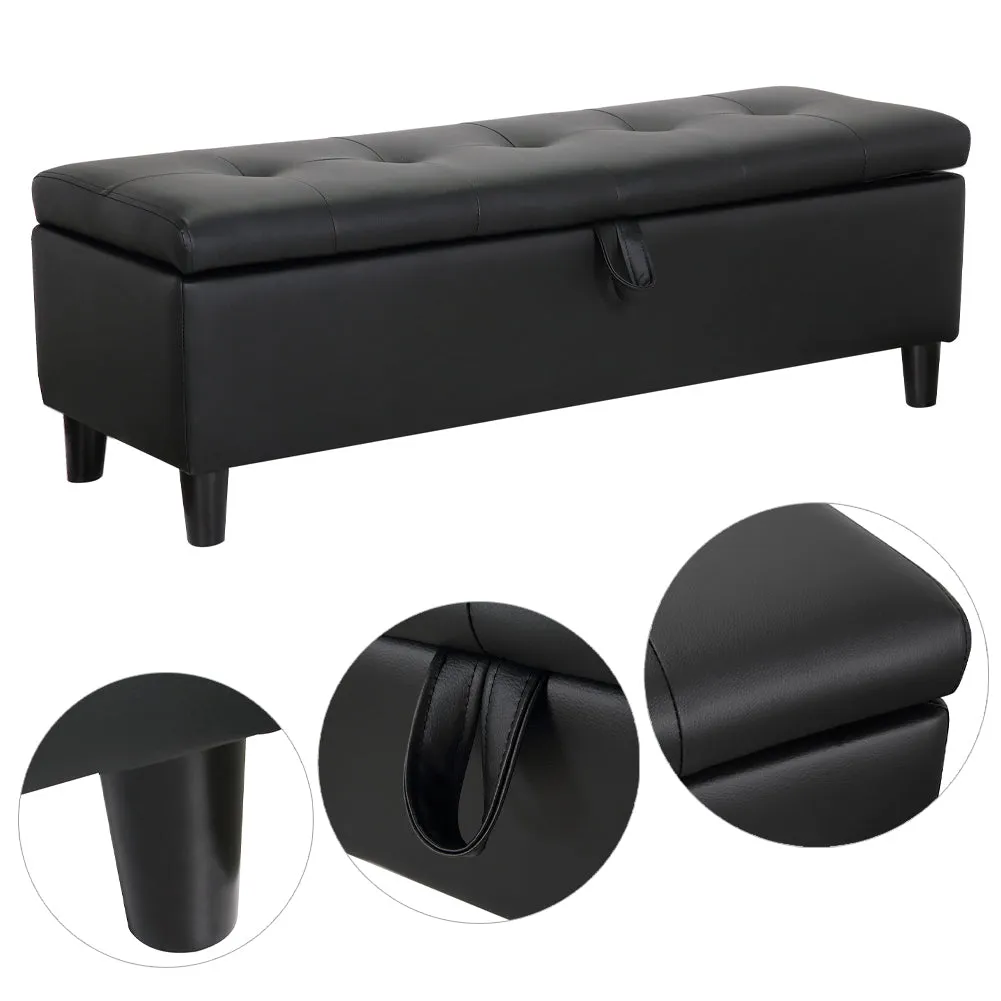 PU Leather Storage Box Footstool Padded Ottoman Black Storage Bench