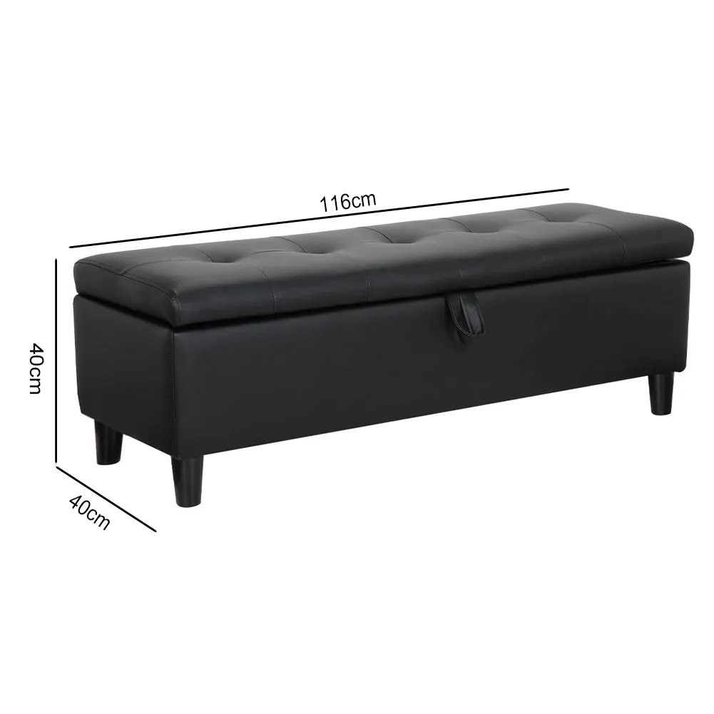 PU Leather Storage Box Footstool Padded Ottoman Black Storage Bench