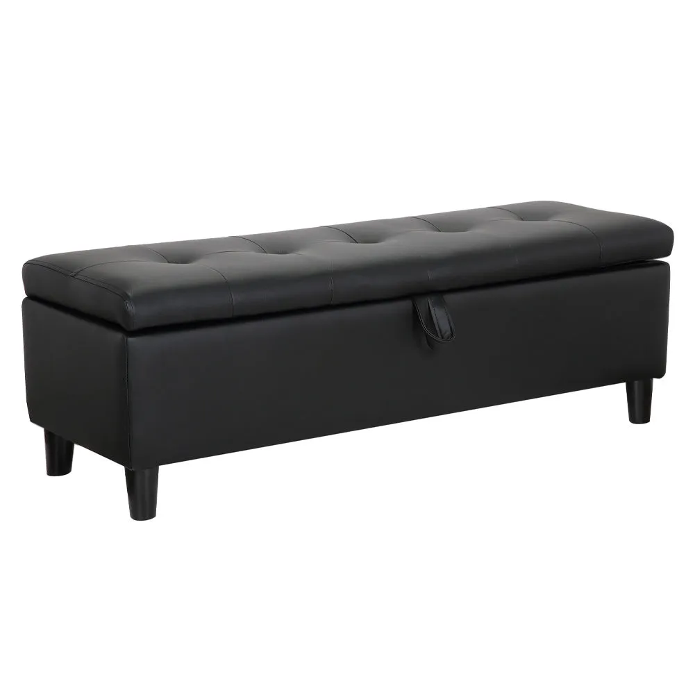 PU Leather Storage Box Footstool Padded Ottoman Black Storage Bench