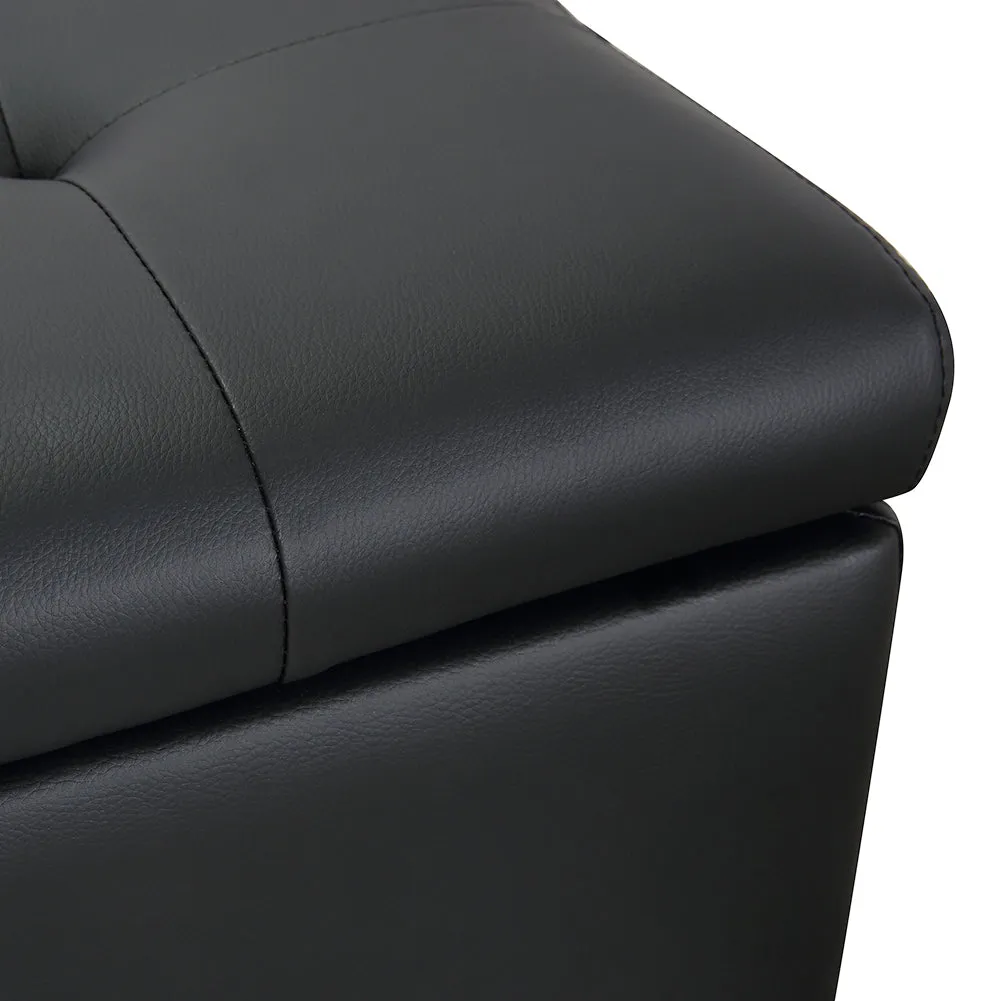 PU Leather Storage Box Footstool Padded Ottoman Black Storage Bench