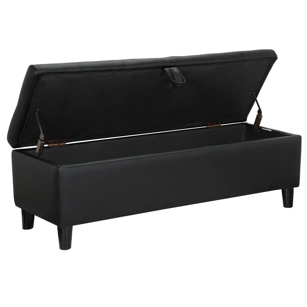 PU Leather Storage Box Footstool Padded Ottoman Black Storage Bench