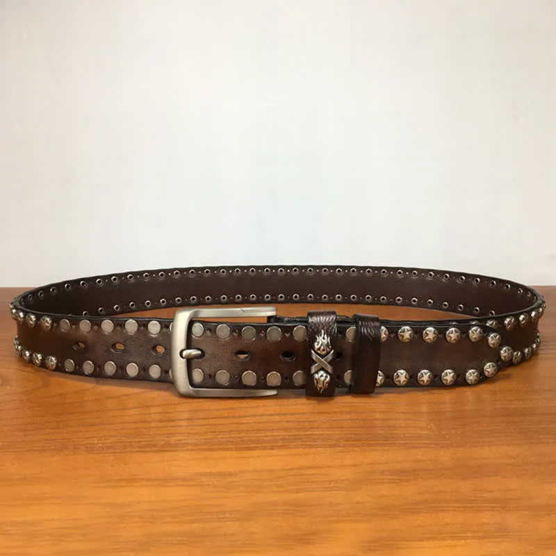 Punk Biker Rivet Studded Handmade Leather Belt