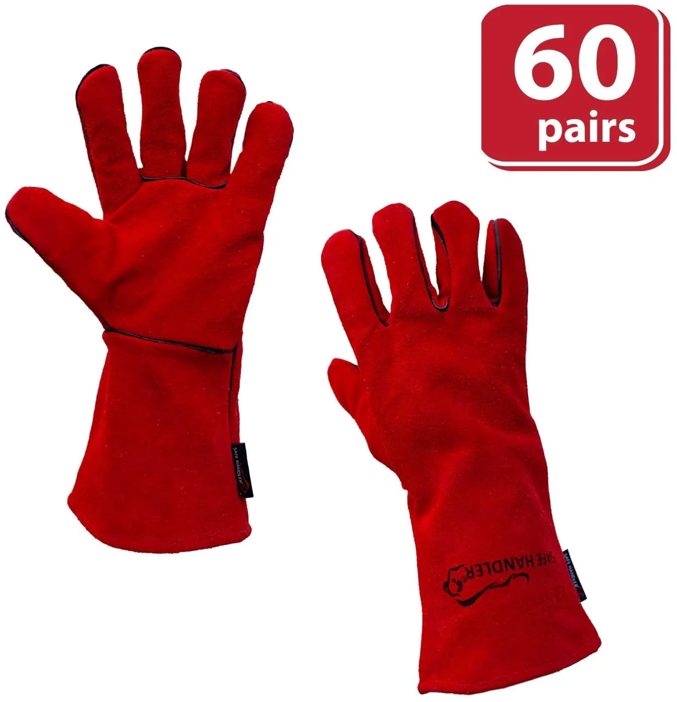 Red Deluxe Split Cowhide Leather Welding Gloves, Padding - Bison Life