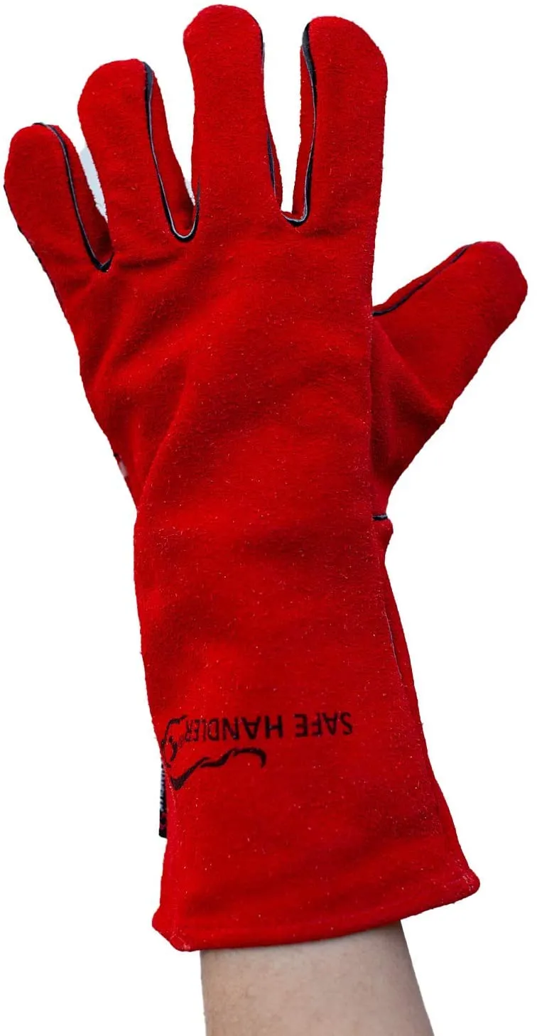 Red Deluxe Split Cowhide Leather Welding Gloves, Padding - Bison Life