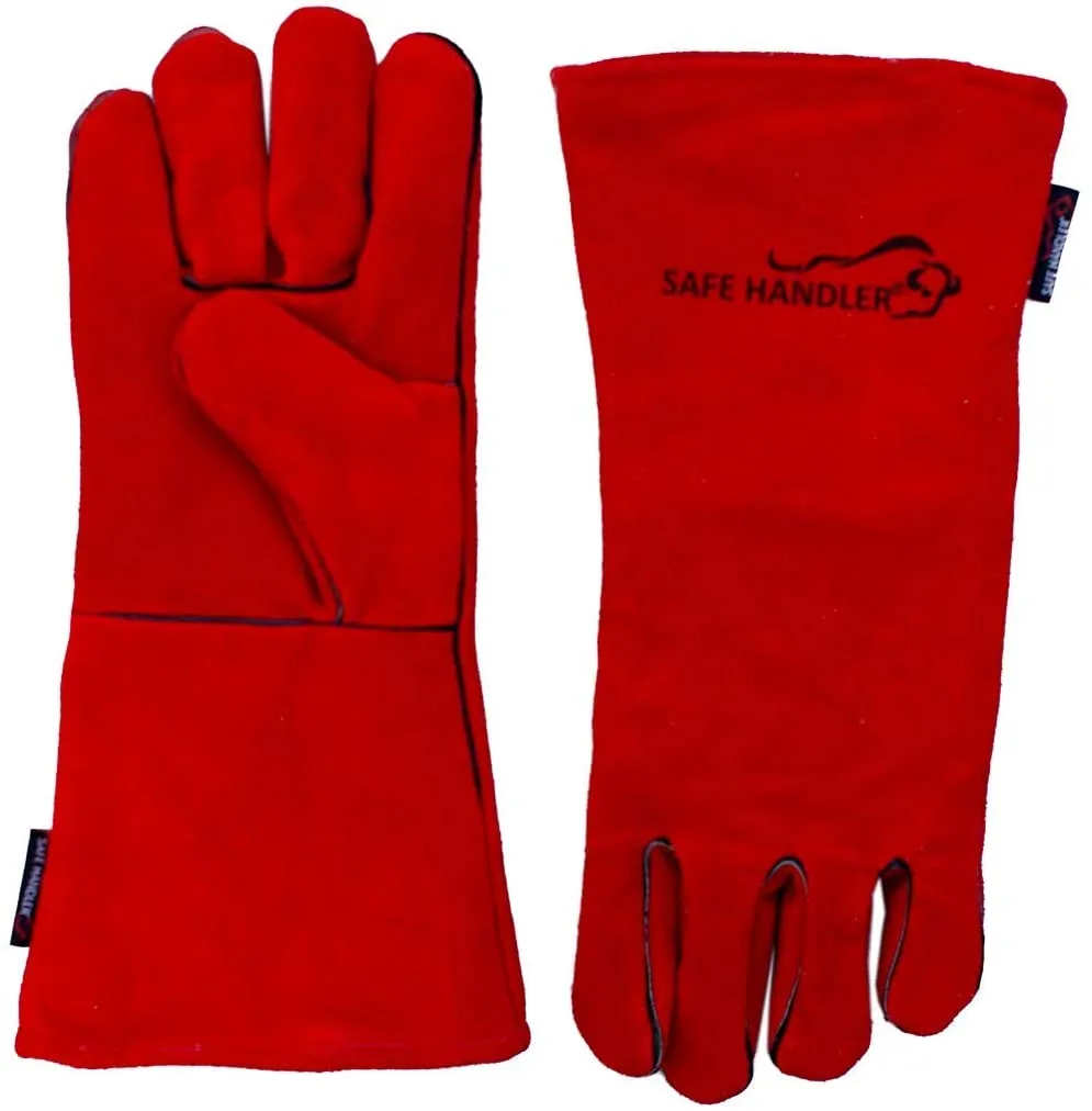 Red Deluxe Split Cowhide Leather Welding Gloves, Padding - Bison Life