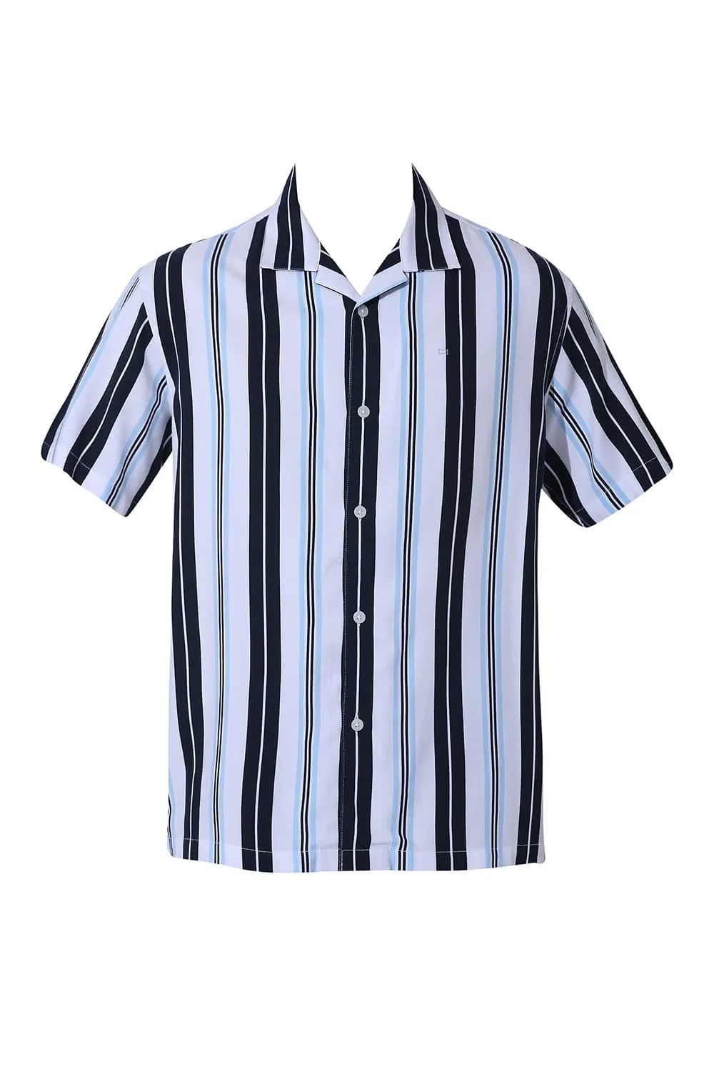 Relaxed Fit Cotton Viscose Twill Stripe Halfsleeves Shirt