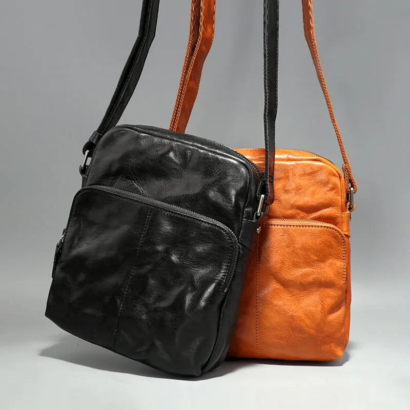 Retro Vegetable Tanned Cowhide Leather Messenger Bag