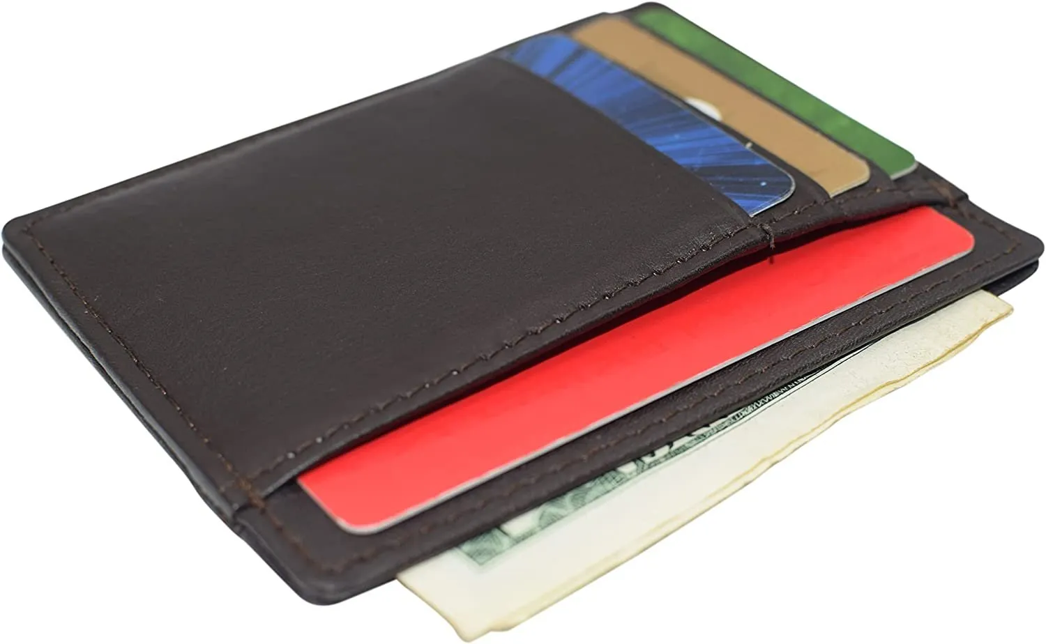 RFID510016 Swiss Marshall RFID Blocking Front Pocket Leather Slim Credit Card Case Holder Wallet