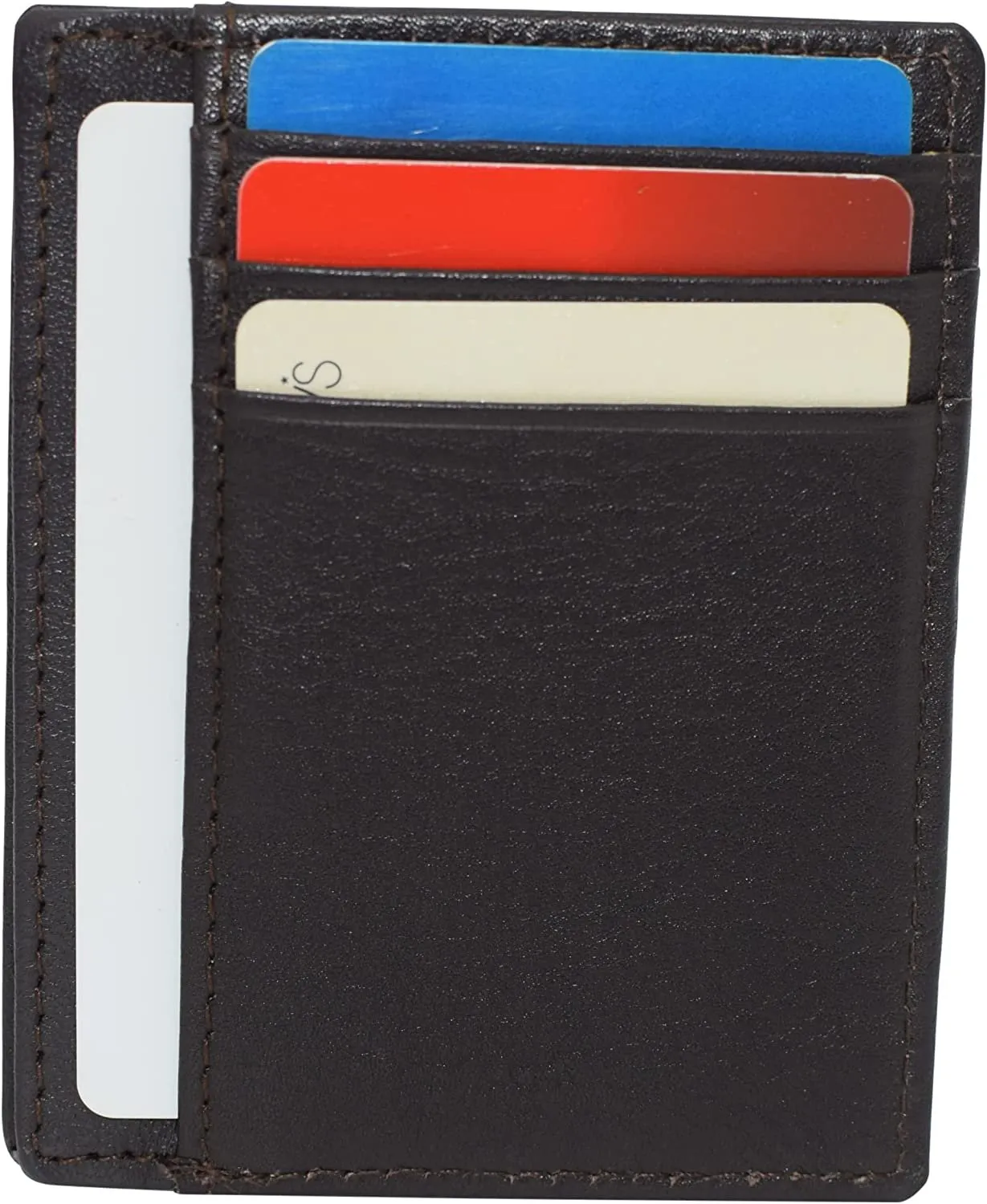 RFID510016 Swiss Marshall RFID Blocking Front Pocket Leather Slim Credit Card Case Holder Wallet