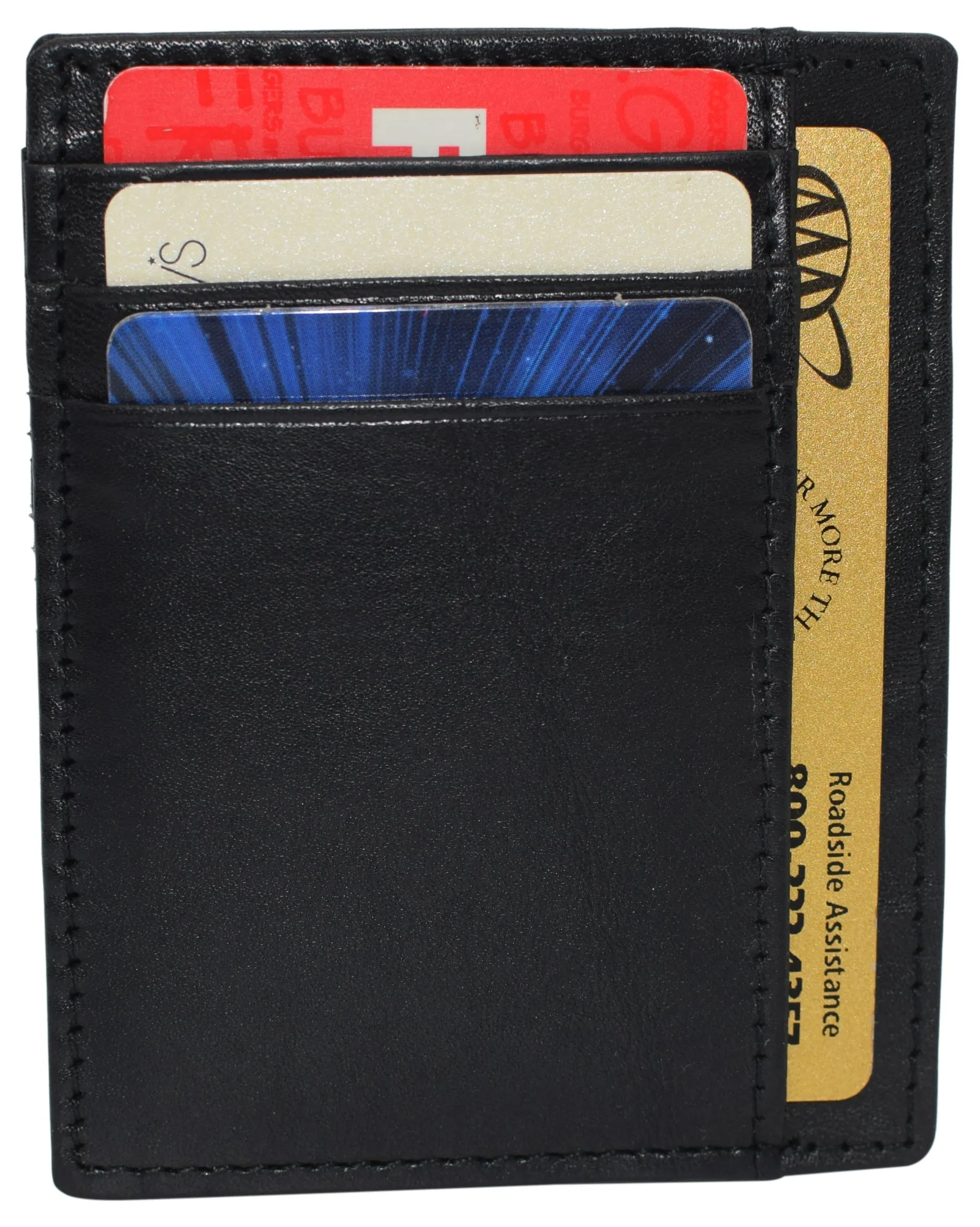 RFID510016 Swiss Marshall RFID Blocking Front Pocket Leather Slim Credit Card Case Holder Wallet