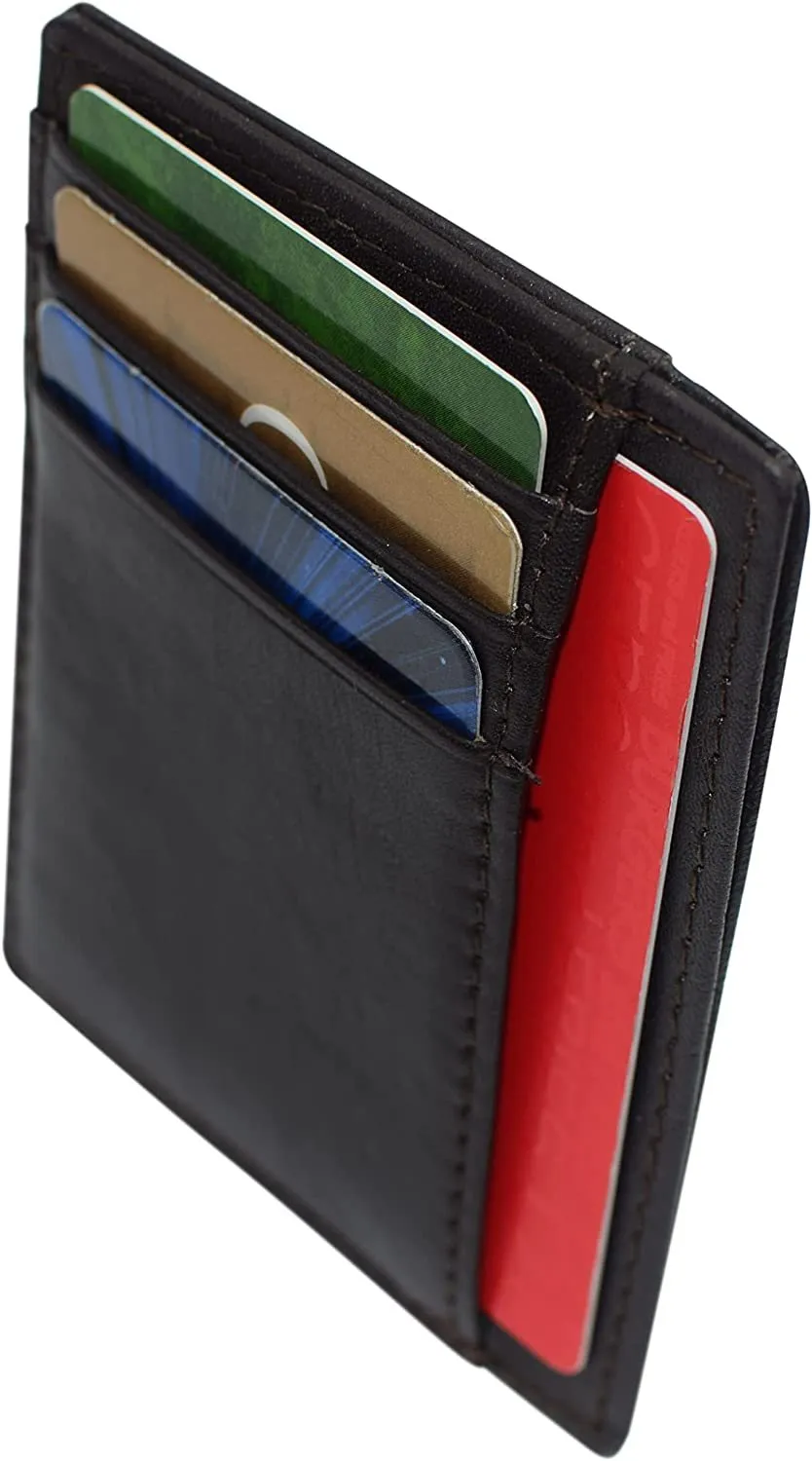 RFID510016 Swiss Marshall RFID Blocking Front Pocket Leather Slim Credit Card Case Holder Wallet