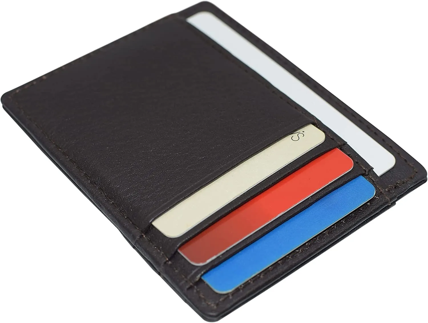 RFID510016 Swiss Marshall RFID Blocking Front Pocket Leather Slim Credit Card Case Holder Wallet