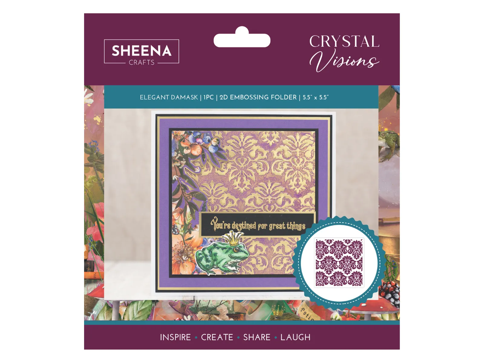 Sheena Douglass Crystal Visions 2D Embossing Folder 5.5” x 5.5” - Elegant Damask