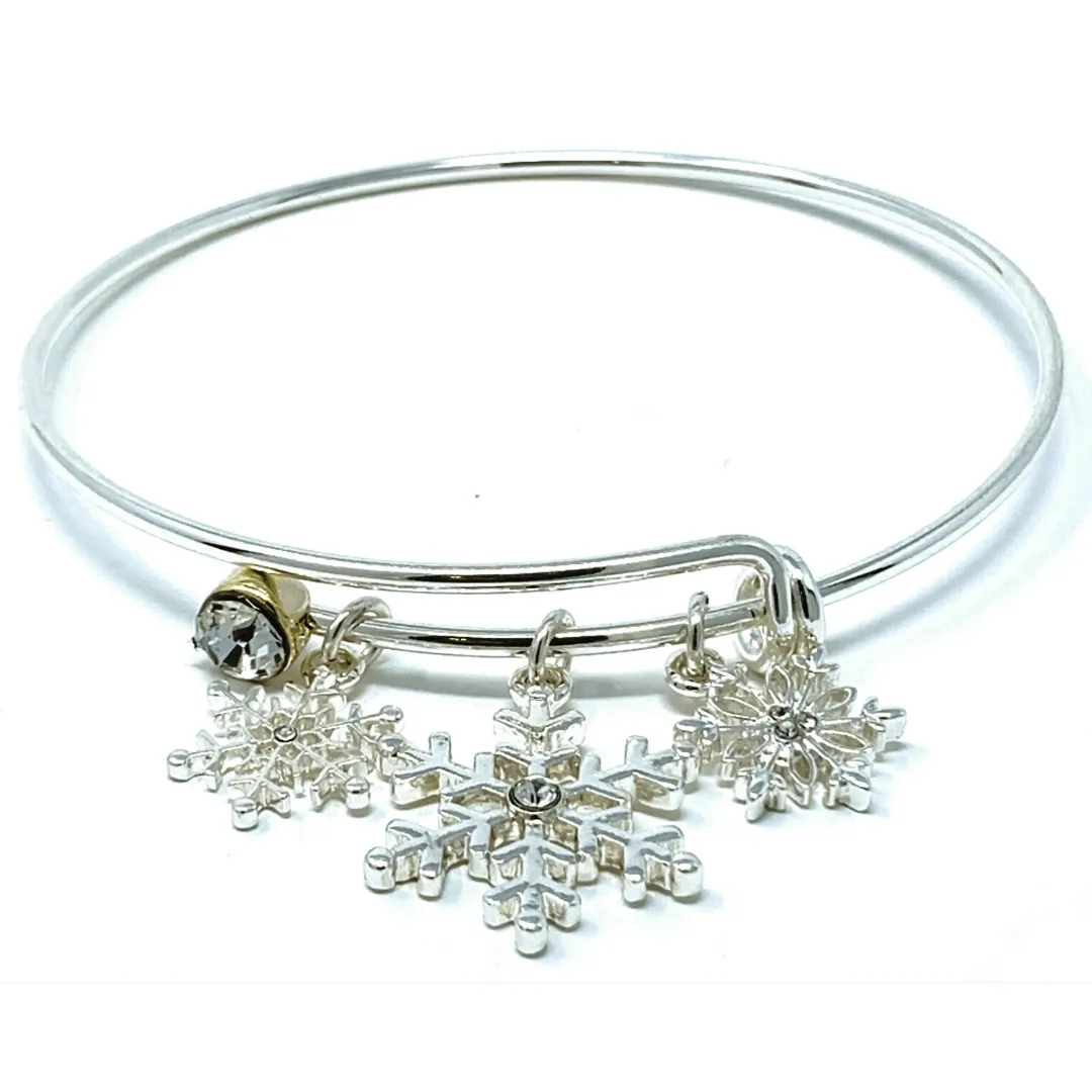 Silver Snowflake Bangle Christmas Bracelet