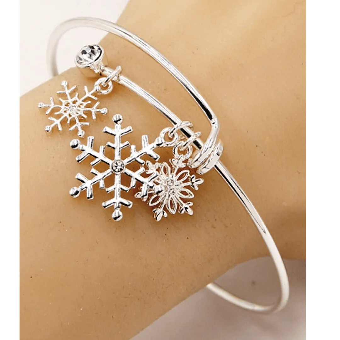 Silver Snowflake Bangle Christmas Bracelet