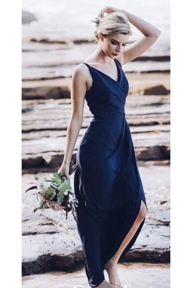 Simple Navy Blue Long Bridesmaid Dresses, Charming Hot Selling Prom Dresses UQ2369