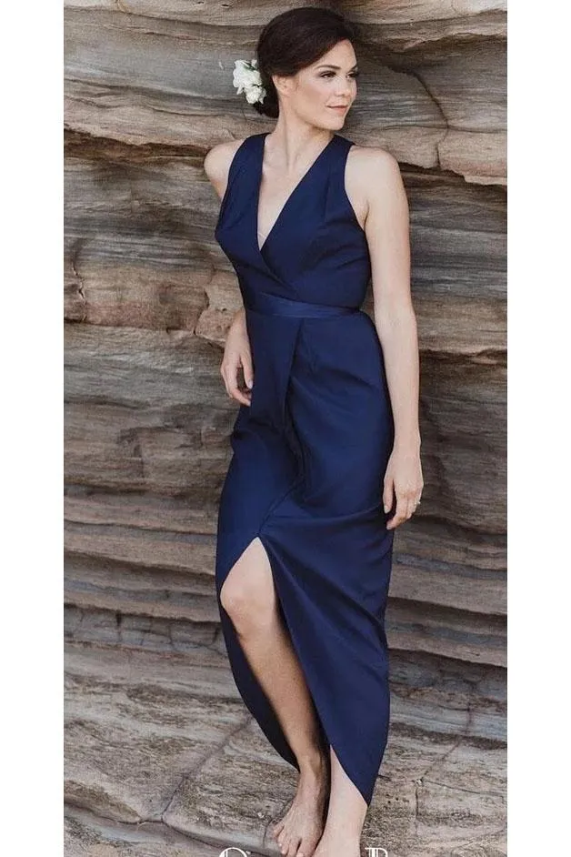 Simple Navy Blue Long Bridesmaid Dresses, Charming Hot Selling Prom Dresses UQ2369