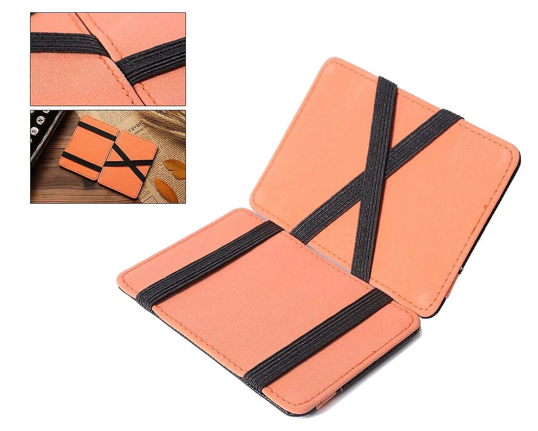 Single Line PU Leather Wallet with 4 Card Slots - Orange