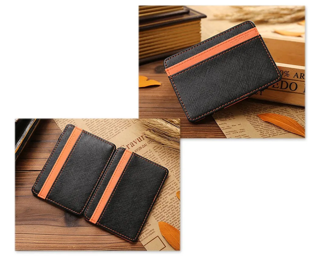 Single Line PU Leather Wallet with 4 Card Slots - Orange