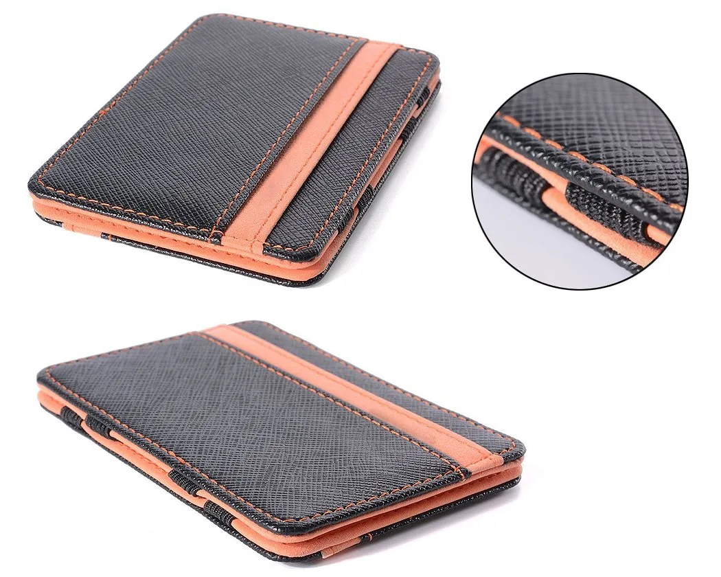 Single Line PU Leather Wallet with 4 Card Slots - Orange