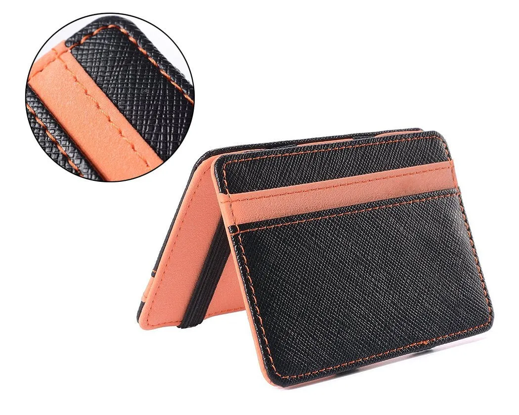 Single Line PU Leather Wallet with 4 Card Slots - Orange