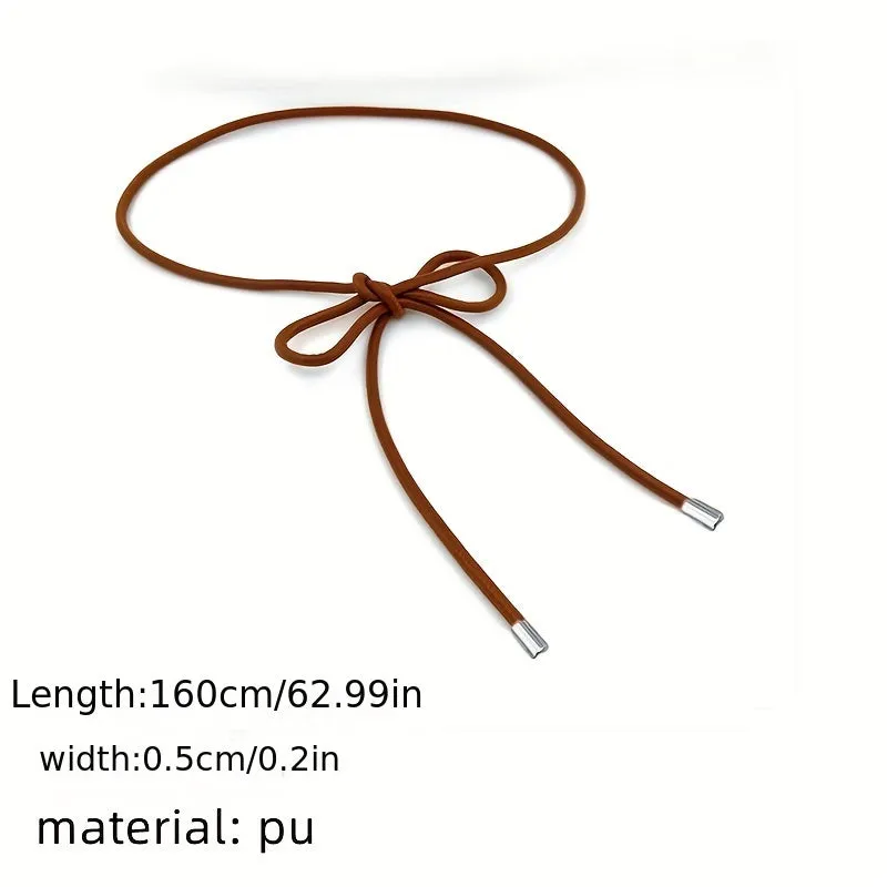 Slim PU Leather Laceup Bow Belt for Womens Street Style