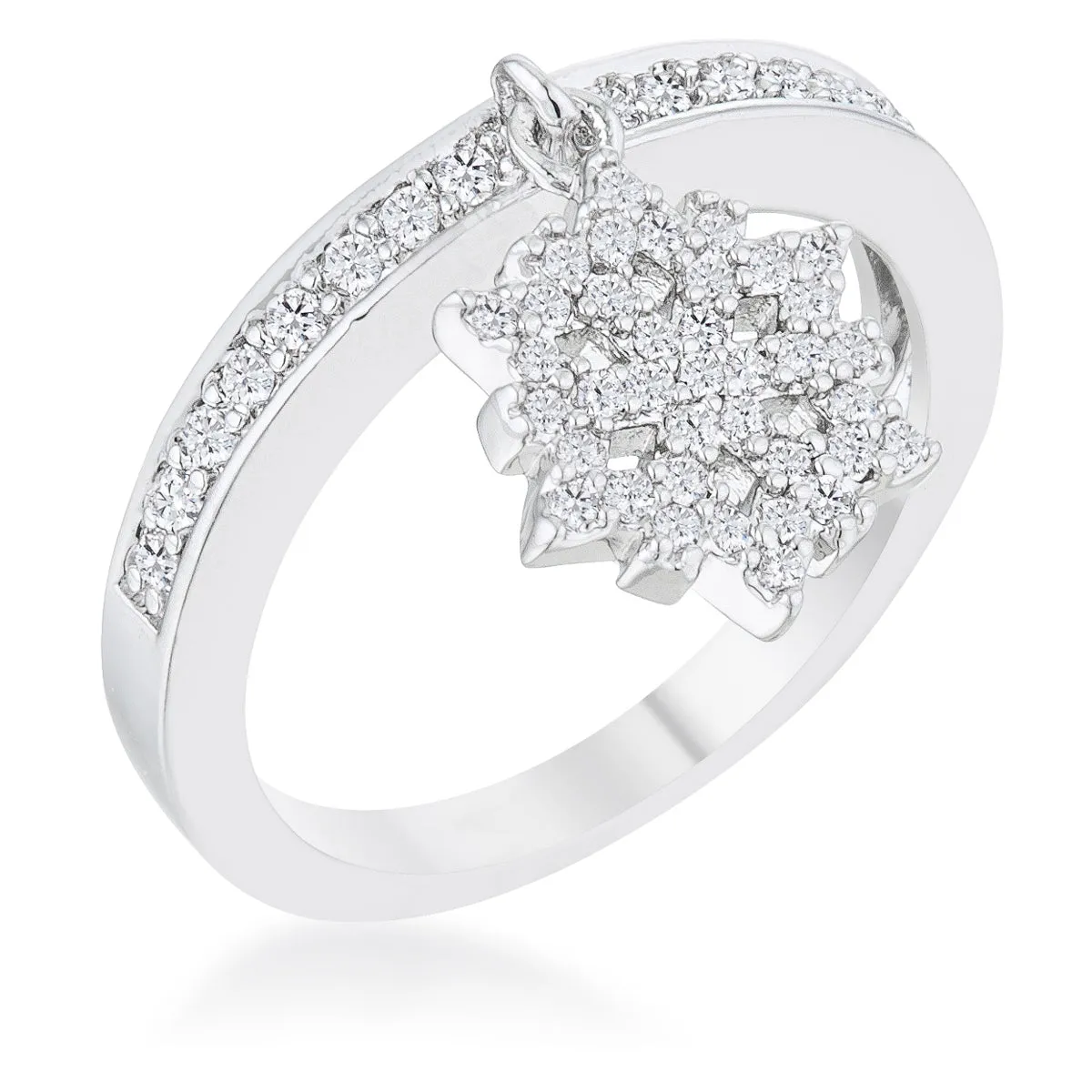 Snowflake CZ Holiday Charm Silver Ring