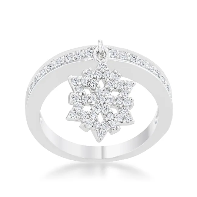 Snowflake CZ Holiday Charm Silver Ring