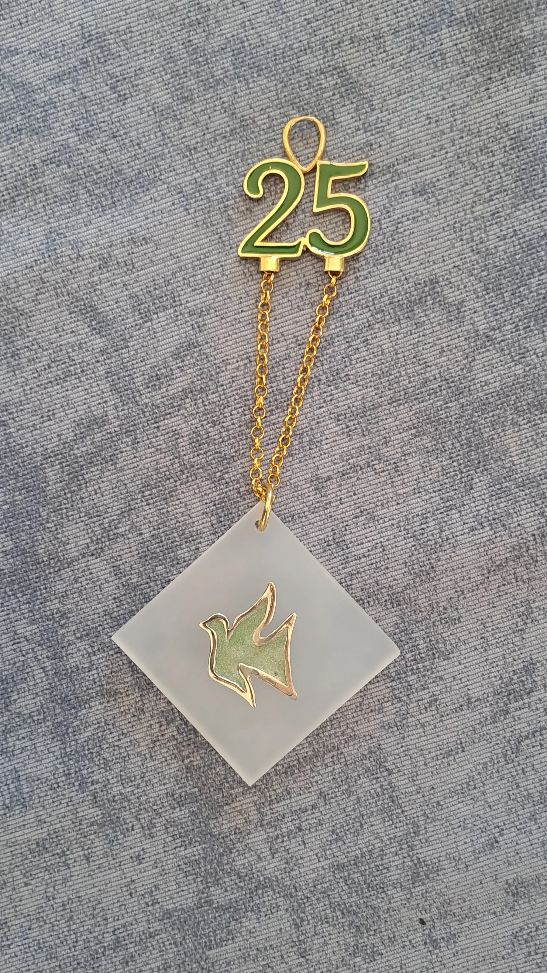 Sterling silver charm on Plexiglas - Pigeon Charm