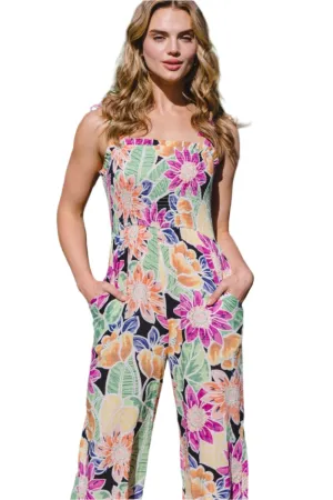 TEEK - Black Floral Sleeveless Wide Leg Jumpsuit