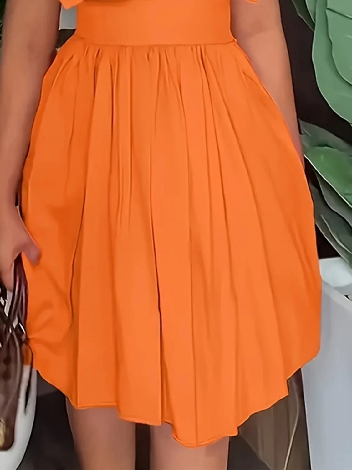 TEEK - Orange Plus Size Ruffled Collared Neck Cap Sleeve Dress