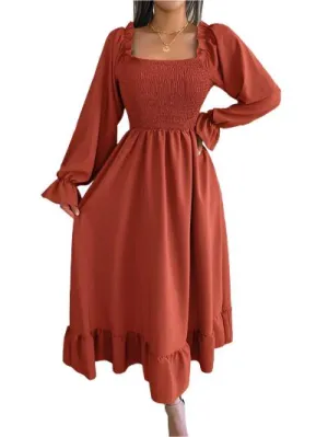 TEEK - Smocked Soft Flounce Sleeve Dress