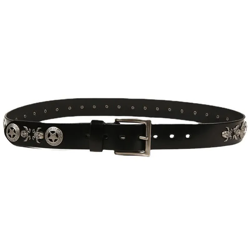 Unisex Punk Style Skull Star Rivets Leather Belt