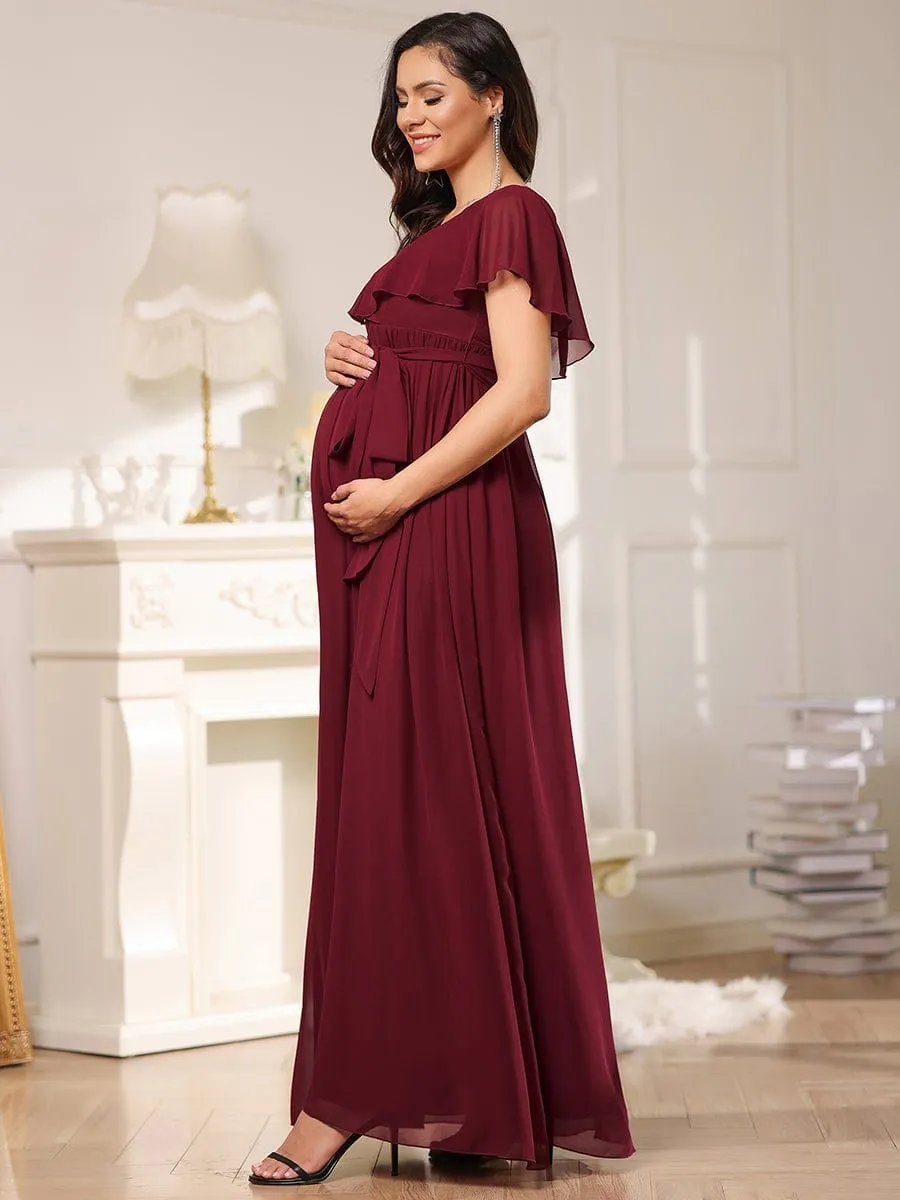 V-Neck Ruffle Tied Waist Bridesmaid Maternity Dress