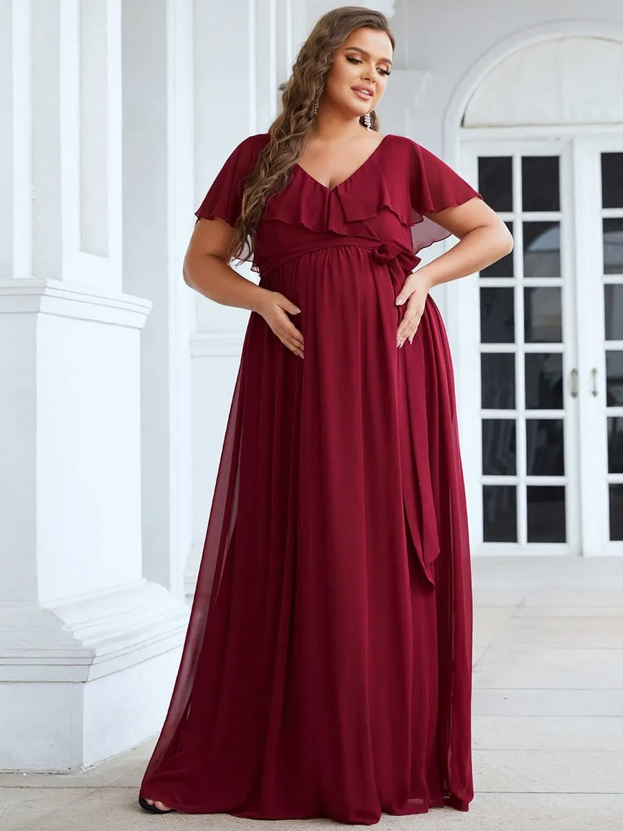 V-Neck Ruffle Tied Waist Bridesmaid Maternity Dress