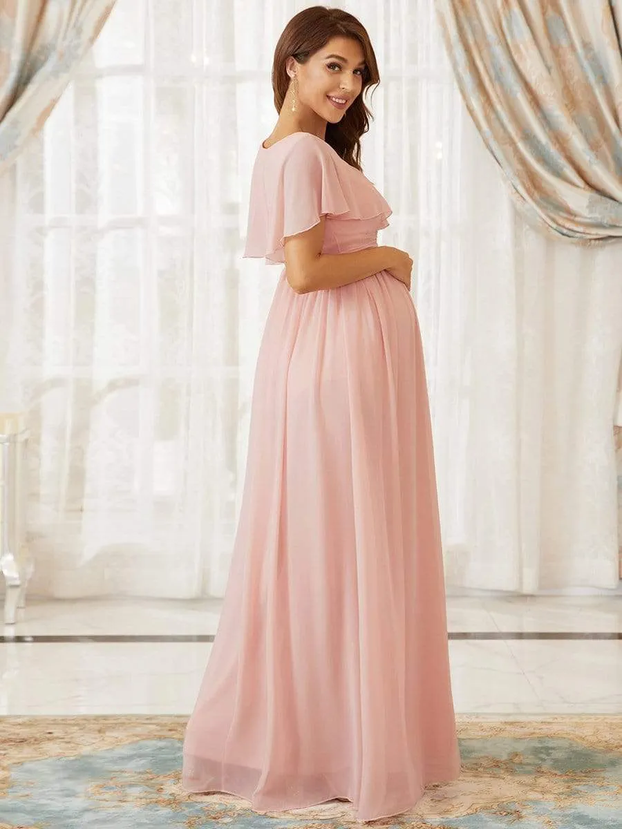 V-Neck Ruffle Tied Waist Bridesmaid Maternity Dress