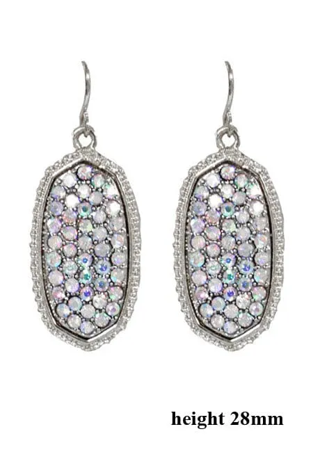 VE1550 Pave Rhinestone Oval Hexagon Drop Earrings