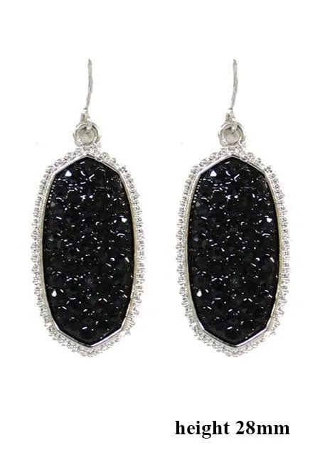 VE1550 Pave Rhinestone Oval Hexagon Drop Earrings