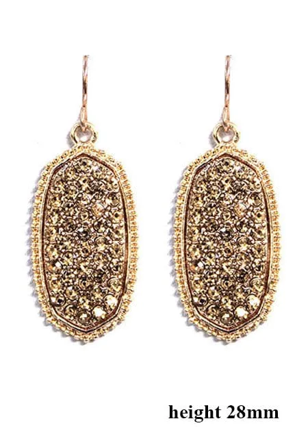 VE1550 Pave Rhinestone Oval Hexagon Drop Earrings