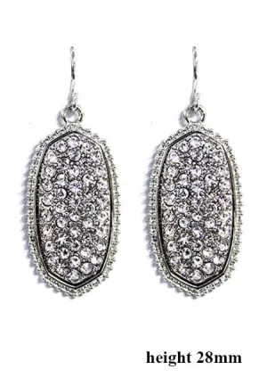 VE1550 Pave Rhinestone Oval Hexagon Drop Earrings